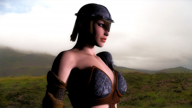 Обои картинки фото 3д графика, амазонки , amazon, взгляд, фон, девушка, доспехи