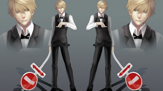 Обои картинки фото рисованное, - ,  аниме, дюрара, блондин, знак, шизуо, хейваджима, парень