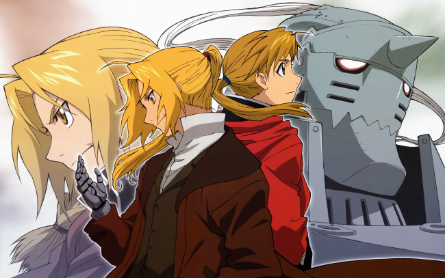 Обои картинки фото аниме, fullmetal alchemist, alphonse, elric, девушка, парень, edward, fullmetal, alchemist