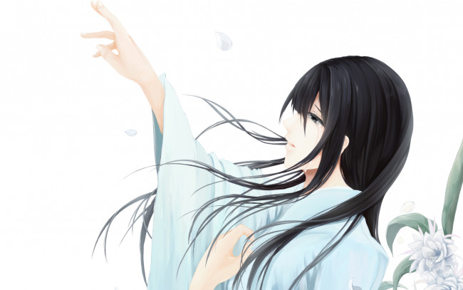Обои картинки фото аниме, unknown,  другое, слезы, цветы, девушка