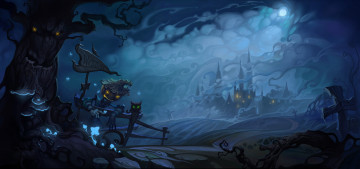 Картинка праздничные хэллоуин дерево указатель город дорога тыква