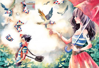 Картинка календари рисованные +векторная+графика конверт голубь зонт парень девушка 2018