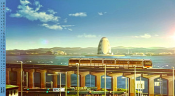 Картинка календари рисованные +векторная+графика мост водоем поезд