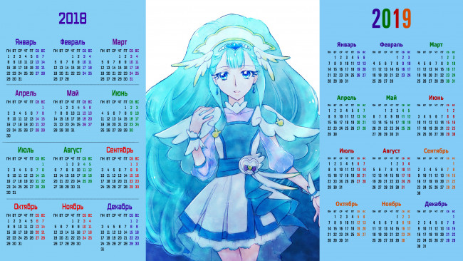 Обои картинки фото календари, аниме, взгляд, девушка