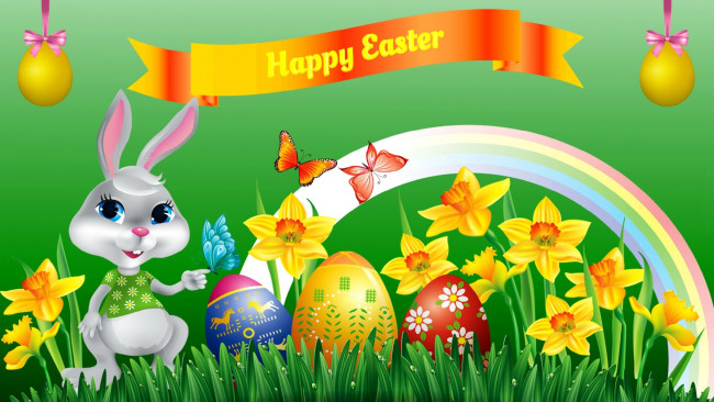Обои картинки фото праздничные, пасха, кролик, яйца