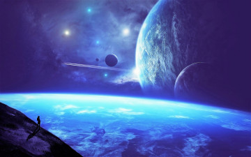 Картинка космос арт человек планеты туманности
