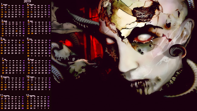 Обои картинки фото календари, фэнтези, существо, лицо, монстр
