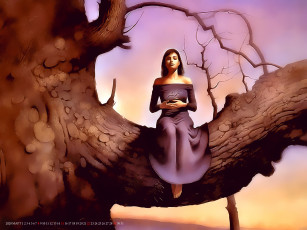 обоя календари, фэнтези, девушка, дерево, природа, растение, calendar, 2020