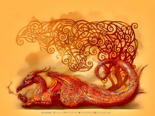 обоя календари, фэнтези, дракон, узор, фон, трубка, дым, calendar, 2020