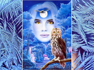 обоя календари, фэнтези, портрет, лицо, девушка, сова, птица, calendar, 2020