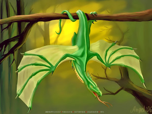 обоя календари, фэнтези, дракон, маленький, зеленый, ветка, calendar, 2020