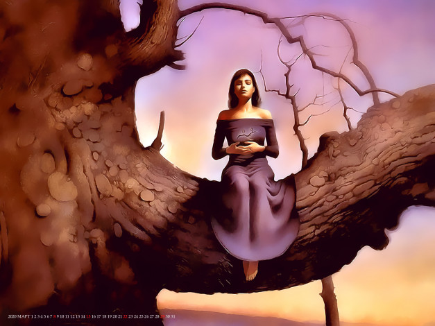 Обои картинки фото календари, фэнтези, девушка, дерево, природа, растение, calendar, 2020
