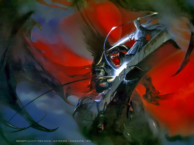 Обои картинки фото календари, фэнтези, дракон, монстр, мост, старик, calendar, 2020