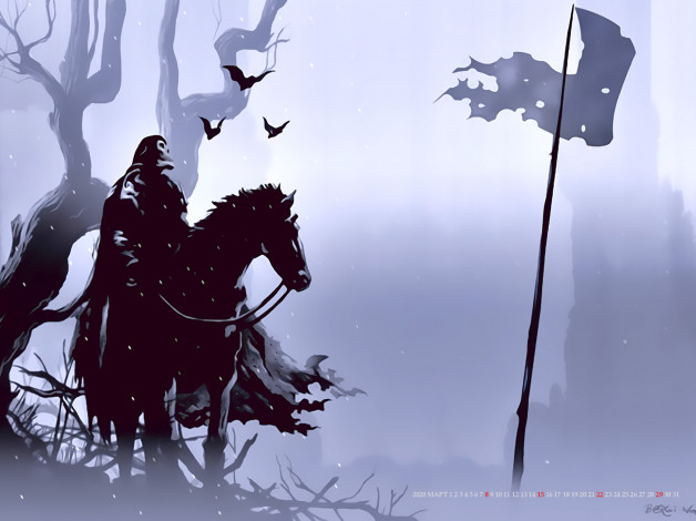 Обои картинки фото календари, фэнтези, нежить, лошадь, конь, капюшон, calendar, 2020