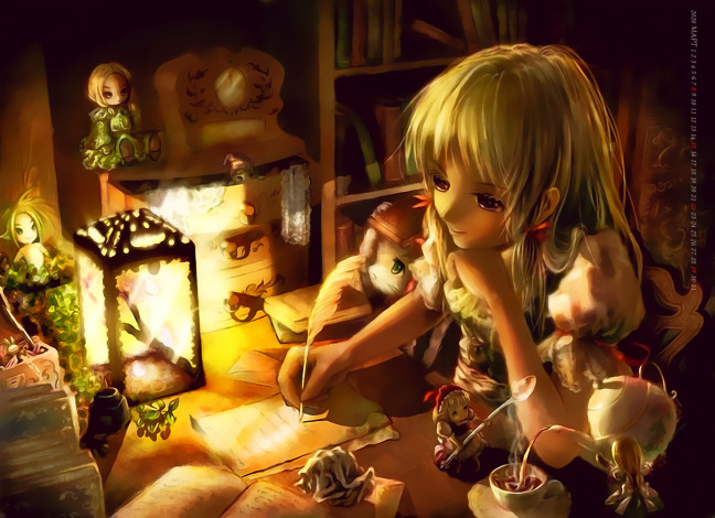 Обои картинки фото календари, аниме, комната, девочка, письмо, игрушка, стол, книга, calendar, 2020