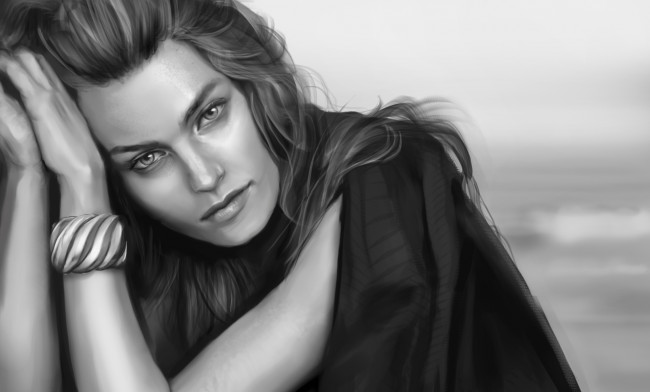 Обои картинки фото рисованное, люди, девушка, фон, взгляд