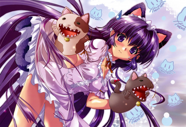 Обои картинки фото аниме, maburaho, девочка, ушки, фигурки