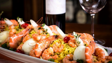 Картинка еда рыбные+блюда +с+морепродуктами креветки рис