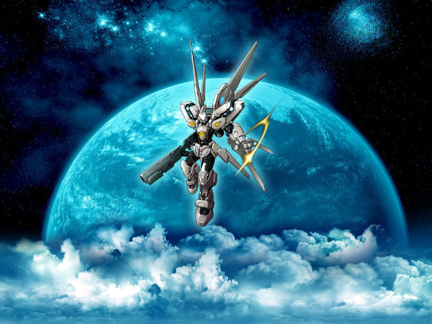 Обои картинки фото видео игры, zero online, робот, киборг, оружие, облака, планета