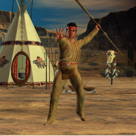 Обои картинки фото 3д, графика, people, люди, индеец, горы, череп