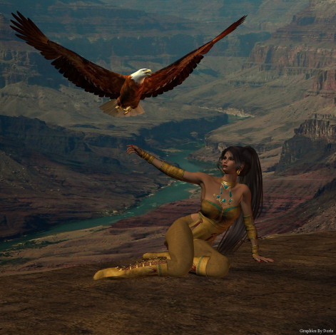 Обои картинки фото 3д, графика, people, люди, орел, девушка