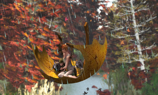 Обои картинки фото 3д, графика, fantasy, фантазия, девушка, листочек