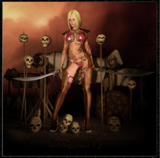 Картинка 3д графика fractal фракталы черепа девушка мечи