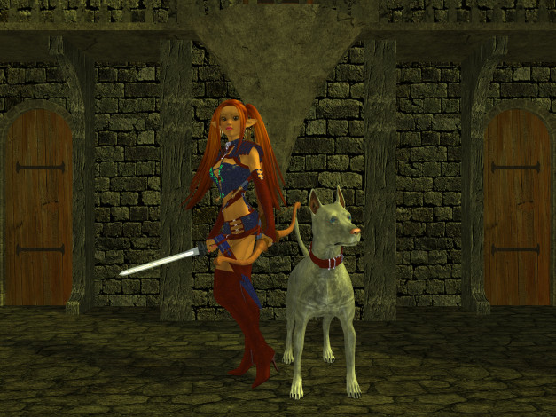 Обои картинки фото 3д, графика, elves, эльфы, эльфийка, собака