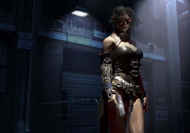 Обои картинки фото 3д, графика, military, девушка, пистолет, очки