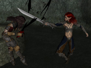 обоя 3д графика, elves , эльфы, меч, эльфийки