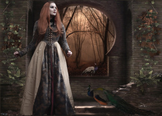 Картинка фэнтези фотоарт павлины девушка