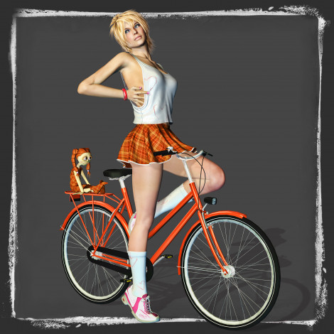 Обои картинки фото 3д графика, people , люди, велосипед, взгляд, девушка