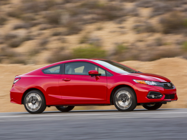 Обои картинки фото автомобили, honda, 2014г, coupe, civic, красный