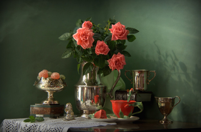 Обои картинки фото цветы, розы, натюрморт