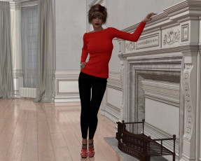 Картинка 3д+графика люди+ people интерьер камин фон взгляд девушка