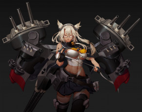 Картинка аниме kantai+collection девушка арт ei kancolle musashi kantai collection оружие ушки фон взгляд