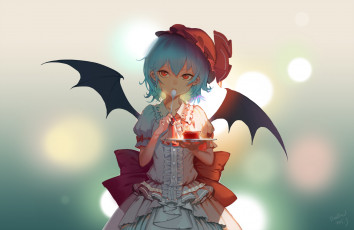 Картинка аниме touhou крылья ложка взгляд девушка bridow remilia scarlet
