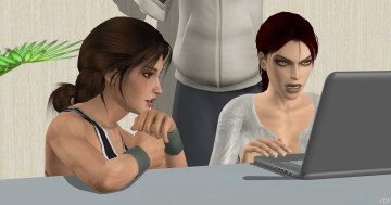 Картинка 3д+графика люди+ people взгляд ноитбук фон девушки