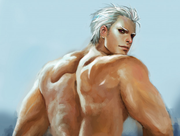 Обои картинки фото аниме, one piece, мужчина, one, piece, white, hunter, smoker, большой, куш, красавец, мышцы, блондин, арт, взгляд, спина