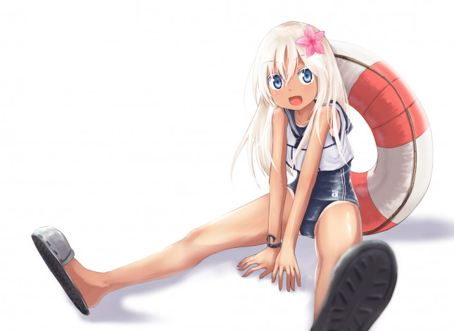 Обои картинки фото аниме, kantai collection, ro-500, взгляд, kantai, collection, улыбка, девушка, арт, baram, kancolle