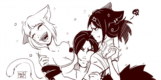 Обои картинки фото разное, арты, кошечки, белый, фон, девушки, парень, арт, ушки, кошки