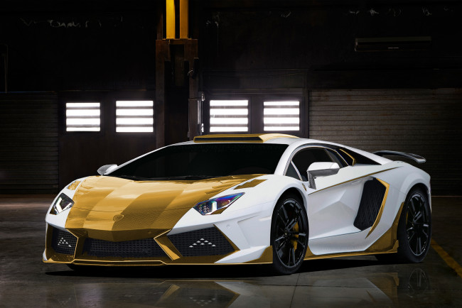 Обои картинки фото lamborghini aventador gold carbon mansory, автомобили, lamborghini, спорткар