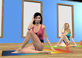 Картинка 3д+графика люди+ people спортзал фон взгляд девушки