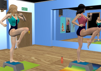 Картинка 3д+графика люди+ people спортзал фон взгляд девушки