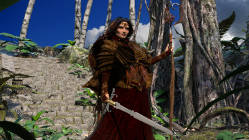 Картинка 3д+графика амазонки+ amazon девушка взгляд фон оружие