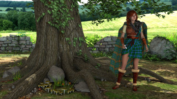 Картинка 3д+графика люди+ people дерево фон взгляд девушка