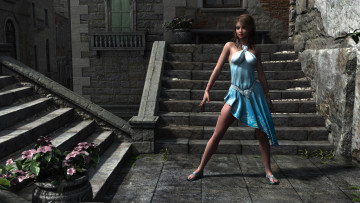 Картинка 3д+графика люди+ people девушка взгляд фон лестница