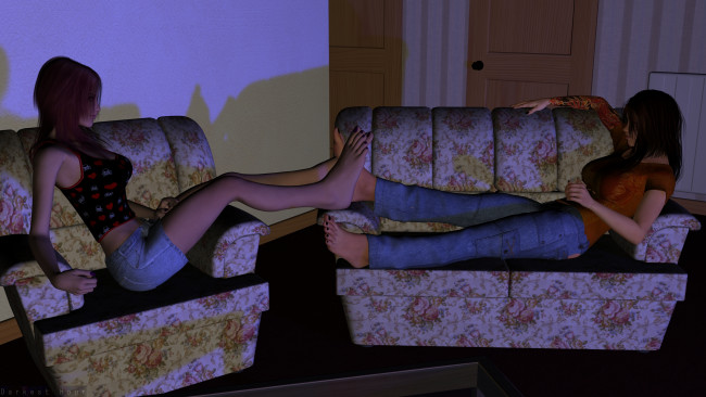 Обои картинки фото 3д графика, люди , people, взгляд, девушки, интерьер, фон