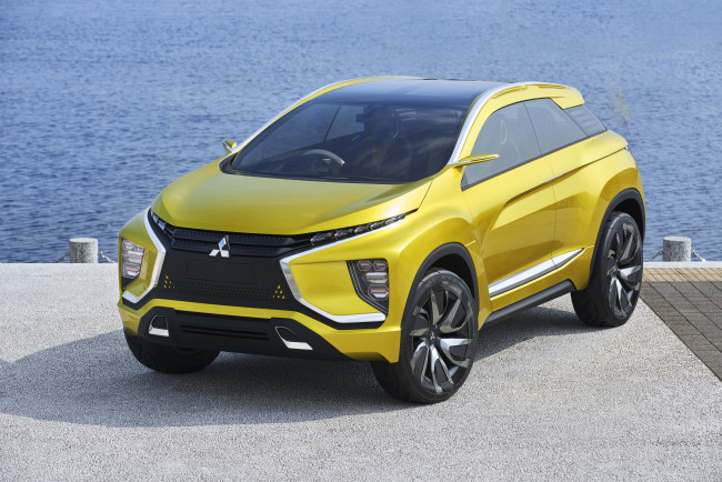 Обои картинки фото mitsubishi ex concept 2015, автомобили, mitsubishi, жёлтый, ex, car, кроссовер, 2015, concept
