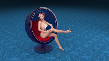 Картинка 3д+графика люди+ people девушка купальник кресло взгляд фон